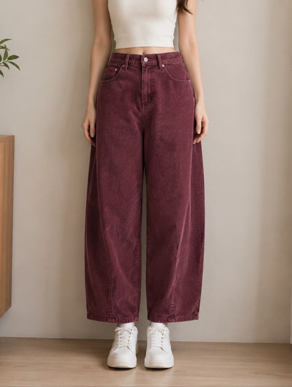 Universal Thread High Rise Easy Barrel  burgundy barrel-leg corduroy pants Sz17L